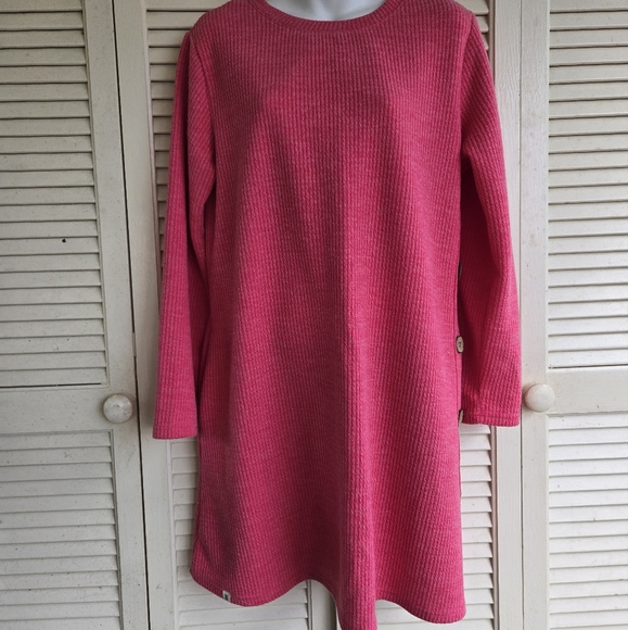 Simply Southern - Knit Coral Pink Dress - Size Large Long Sleeve Button Accents - Picture 1 of 10